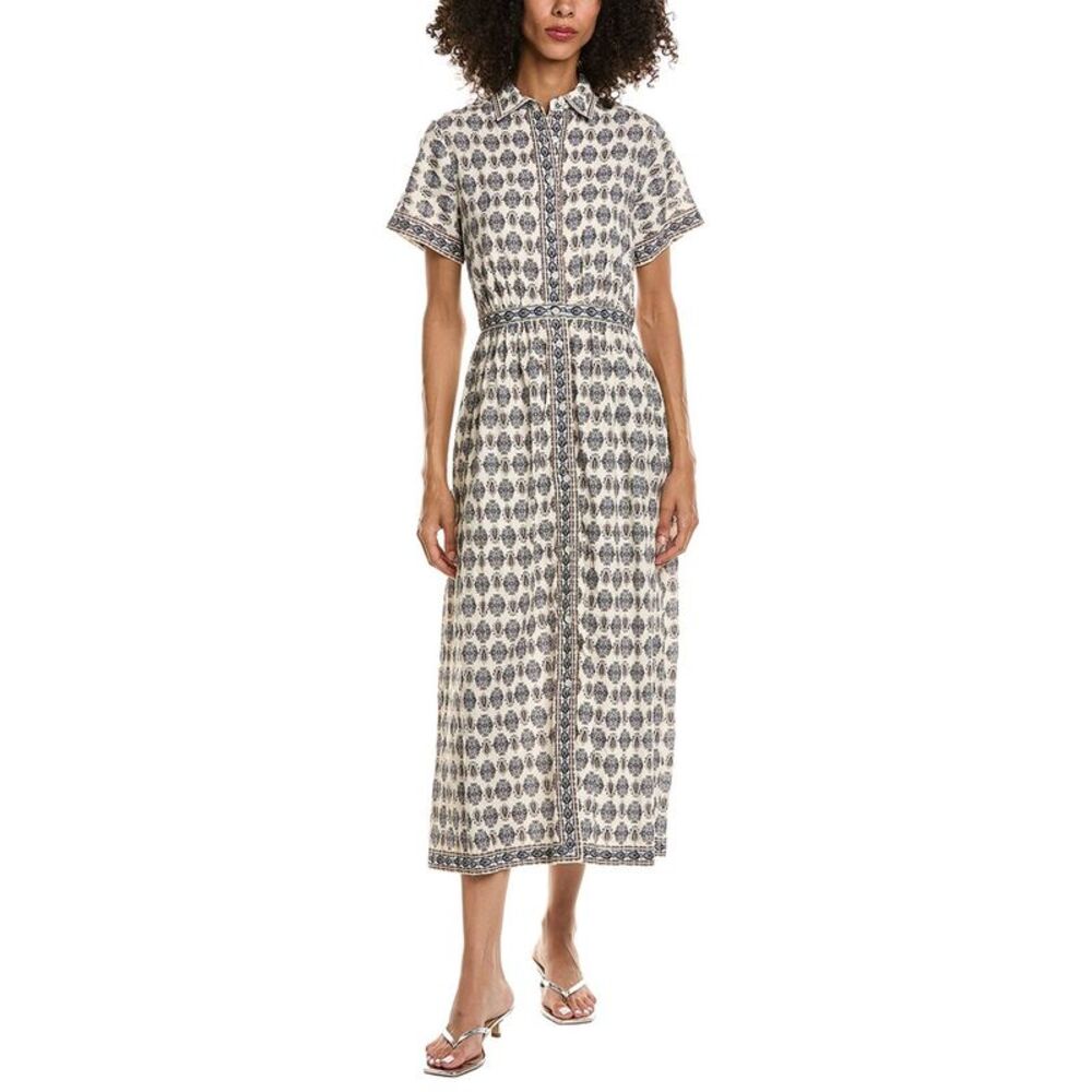Max Studio Womens Short Sleeve Button Front Midi Dress, White
